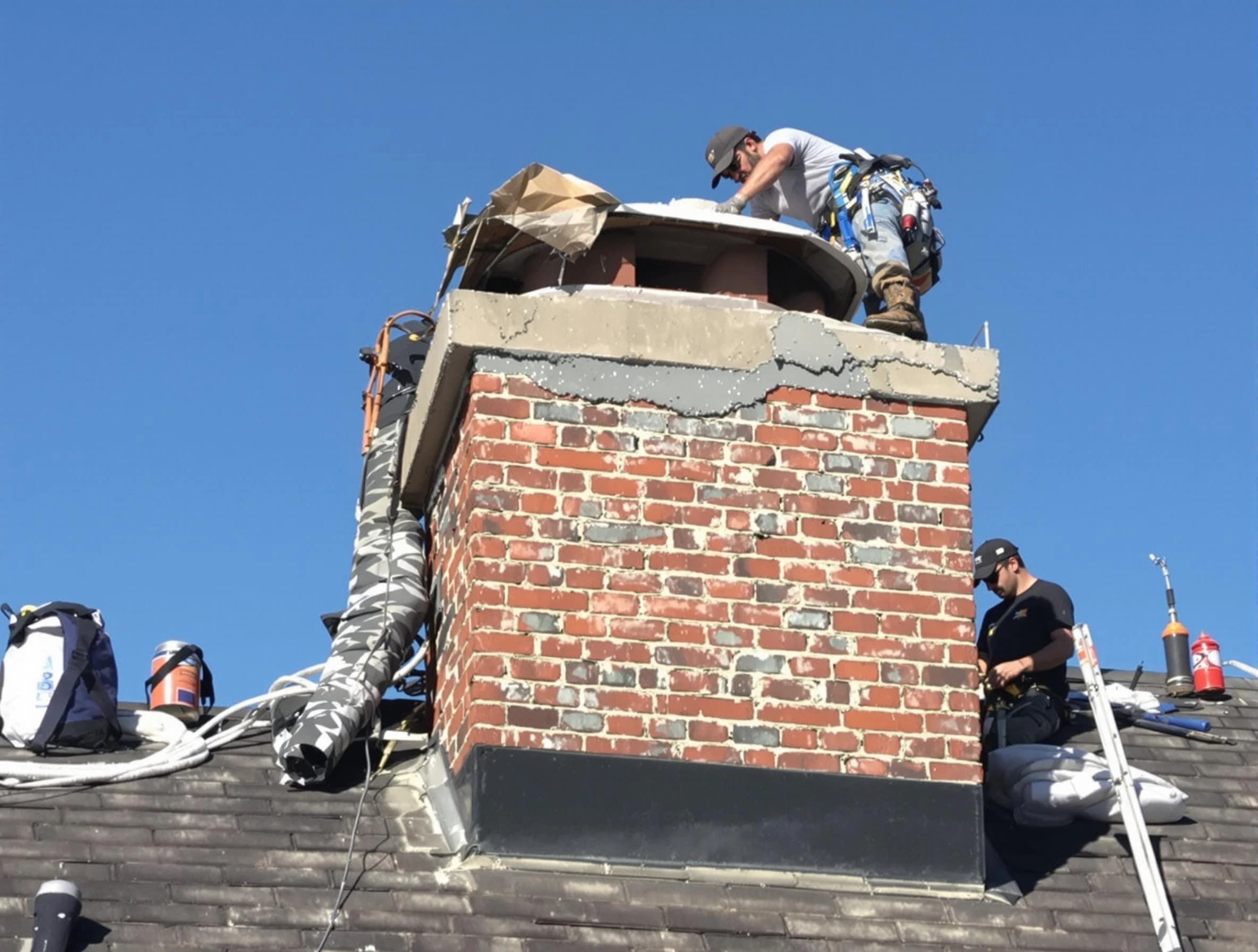 Garfield Chimney Sweep installing a custom chimney crown in Garfield, NJ