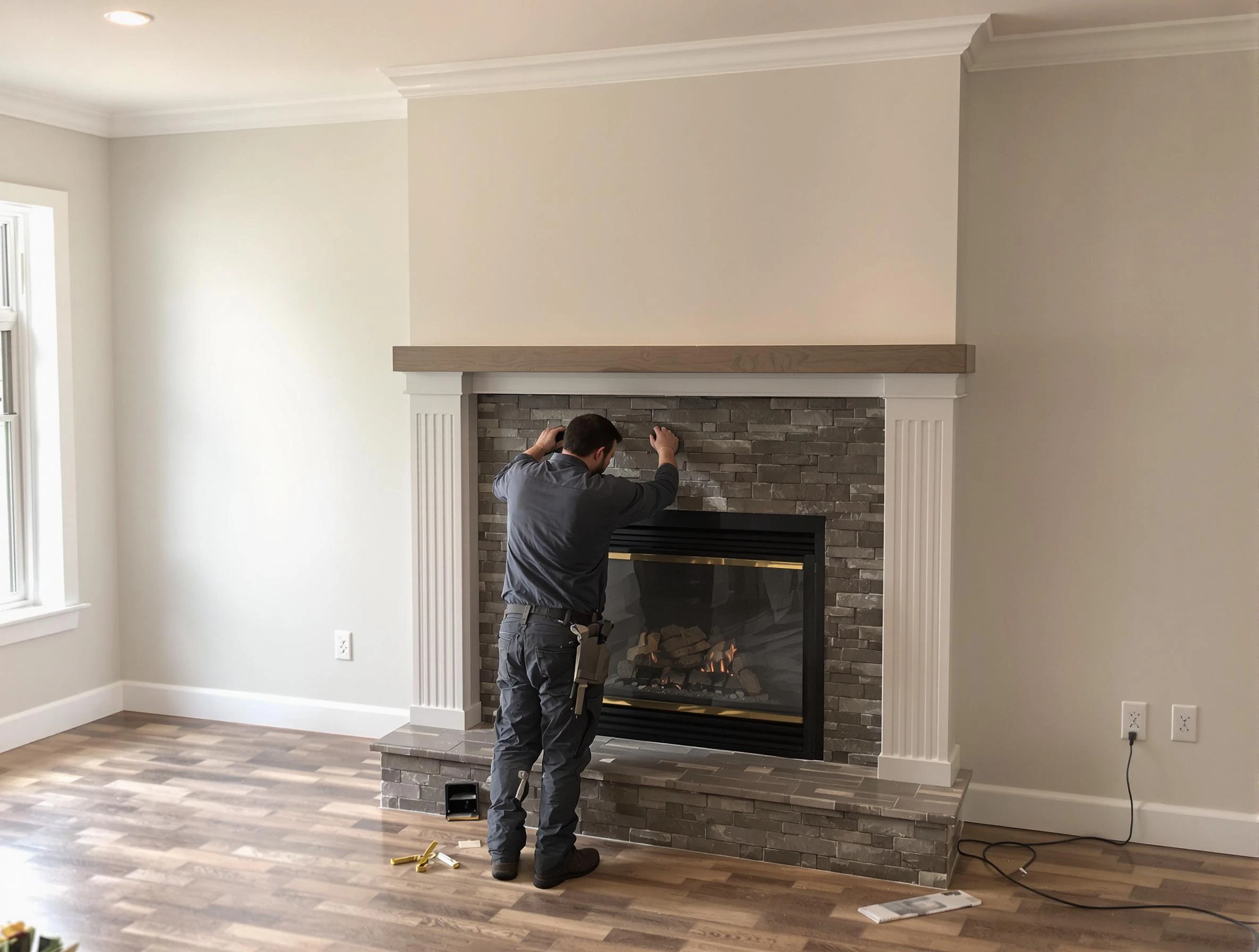 Garfield Chimney Sweep finishing a custom fireplace install in Garfield, NJ